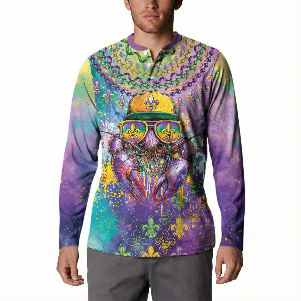 Mardi Gras Crawfish Personalized Button Sweatshirt NOLA Fat Tuesday Drip Art - Wonder Print Shop
