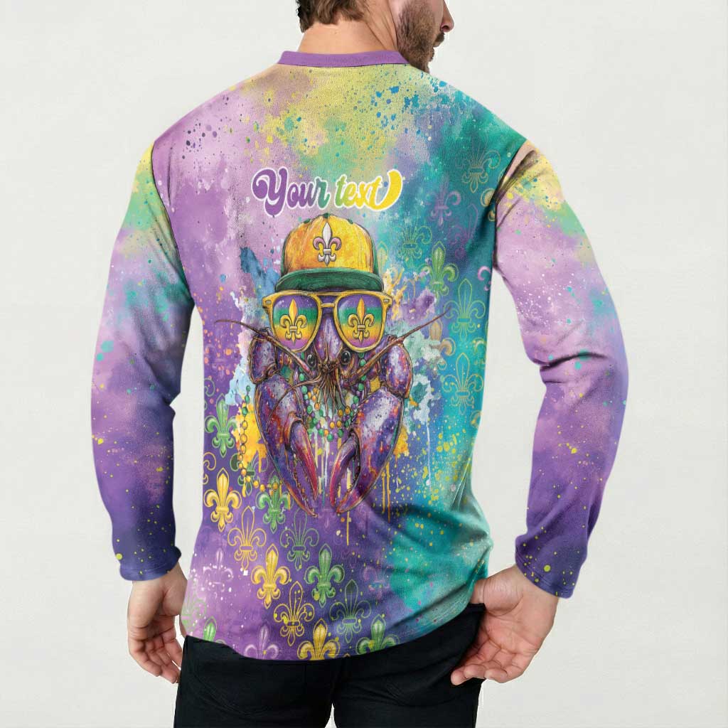 Mardi Gras Crawfish Personalized Button Sweatshirt NOLA Fat Tuesday Drip Art - Wonder Print Shop