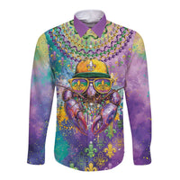 Mardi Gras Crawfish Personalized Long Sleeve Button Shirt NOLA Fat Tuesday Drip Art - Wonder Print Shop