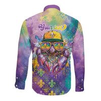 Mardi Gras Crawfish Personalized Long Sleeve Button Shirt NOLA Fat Tuesday Drip Art - Wonder Print Shop