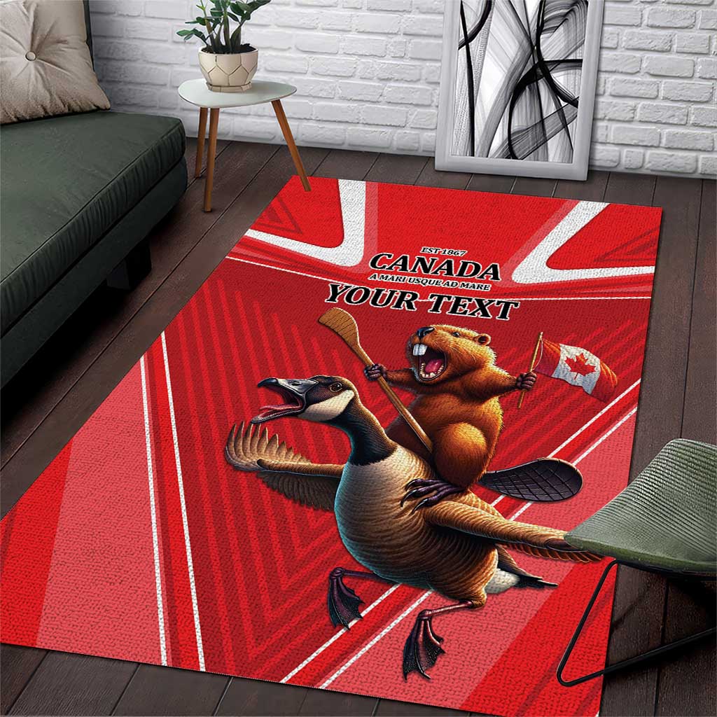 Personalized Beaver and Goose Happy Canada Day Area Rug Est 1867 A Mari Usque Ad Mare