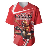 Red baseball jersey with Canada graphic, bear and beaver, and Est 1867 print