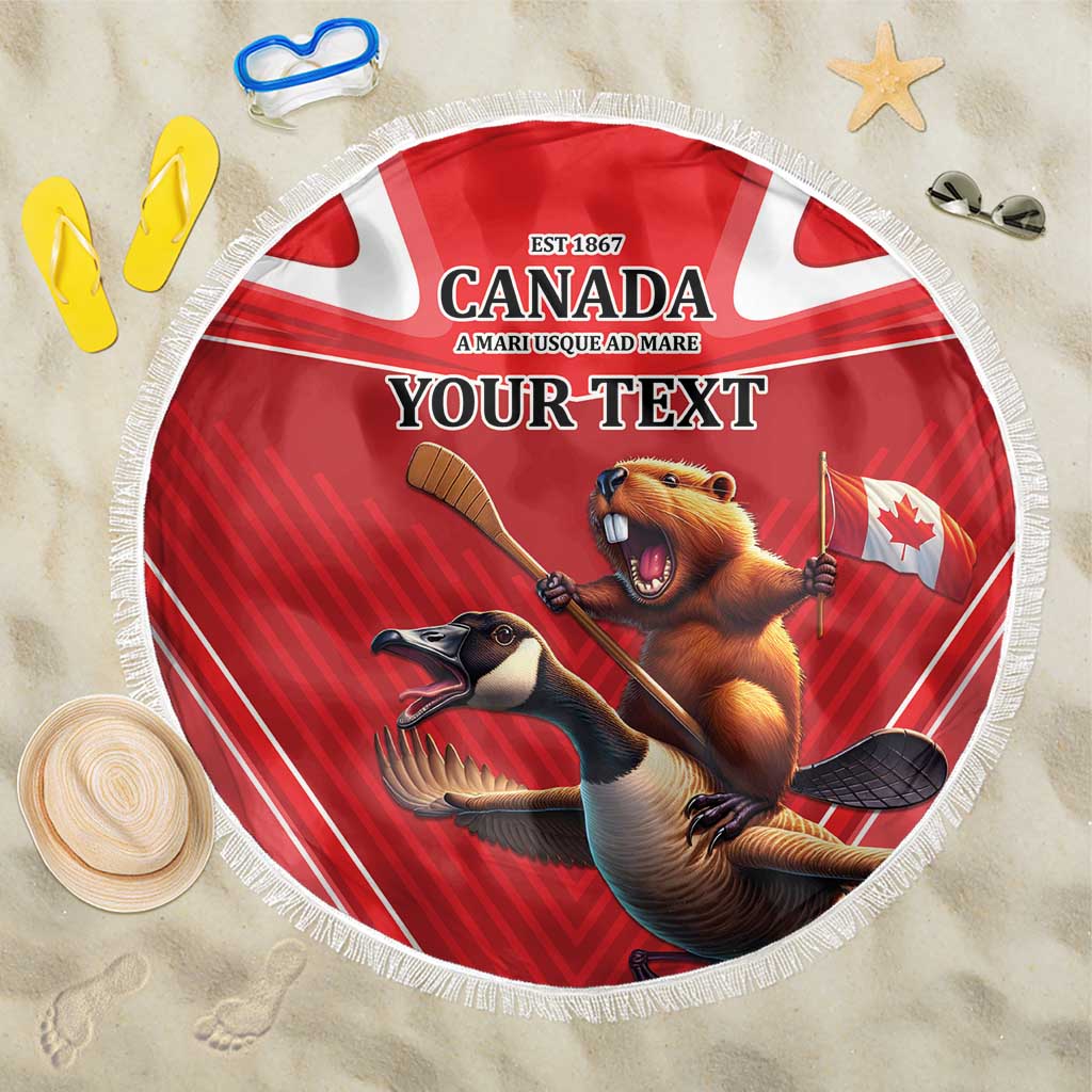 Personalized Beaver and Goose Happy Canada Day Beach Blanket Est 1867 A Mari Usque Ad Mare