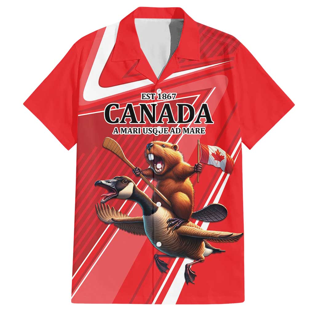 Personalized Beaver and Goose Happy Canada Day Hawaiian Shirt Est 1867 A Mari Usque Ad Mare