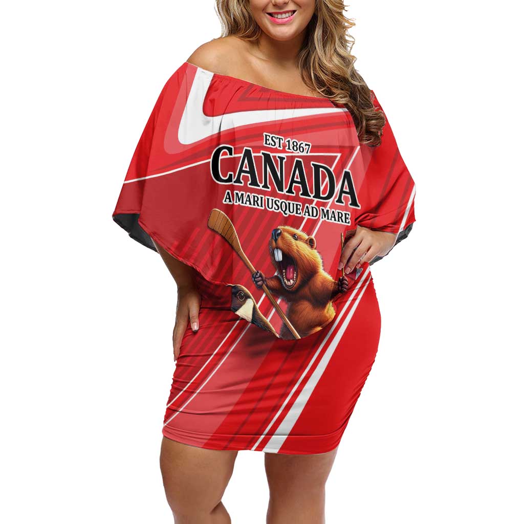 Personalized Beaver and Goose Happy Canada Day Off Shoulder Short Dress Est 1867 A Mari Usque Ad Mare