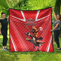 Red personalized Canada quilt featuring beaver and goose with “YOUR TEXT”