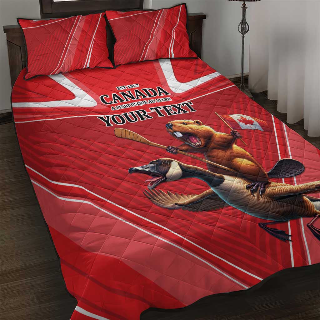 Personalized Beaver and Goose Happy Canada Day Quilt Bed Set Est 1867 A Mari Usque Ad Mare