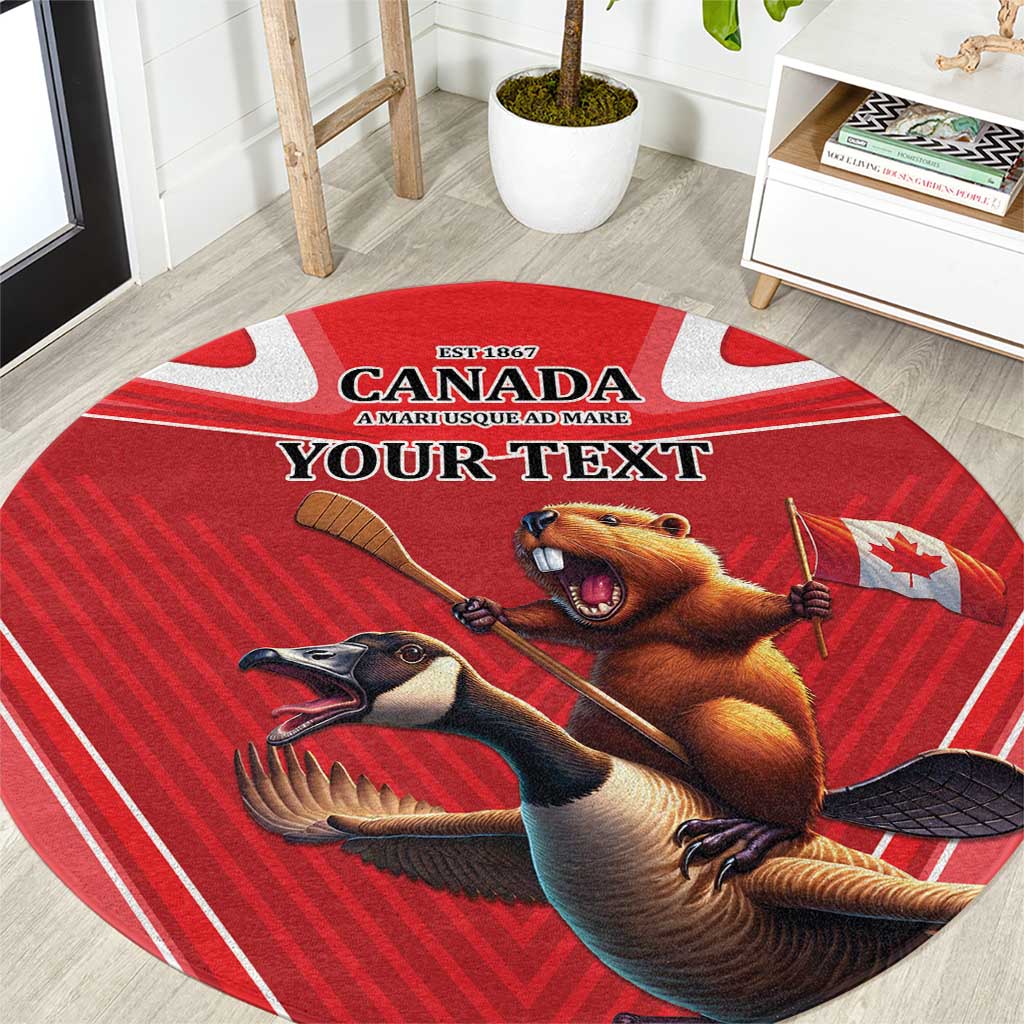 Personalized Beaver and Goose Happy Canada Day Round Carpet Est 1867 A Mari Usque Ad Mare
