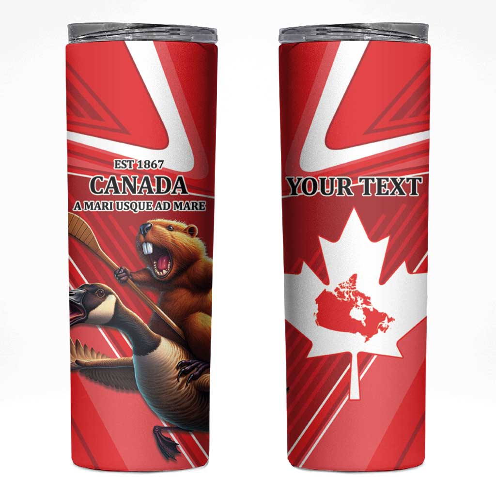 Personalized Beaver and Goose Happy Canada Day Skinny Tumbler Est 1867 A Mari Usque Ad Mare