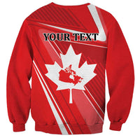 Red crewneck sweatshirt with "YOUR TEXT" back print and white maple leaf