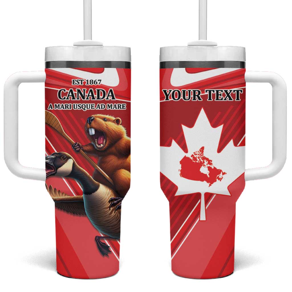 Personalized Beaver and Goose Happy Canada Day Tumbler With Handle Est 1867 A Mari Usque Ad Mare