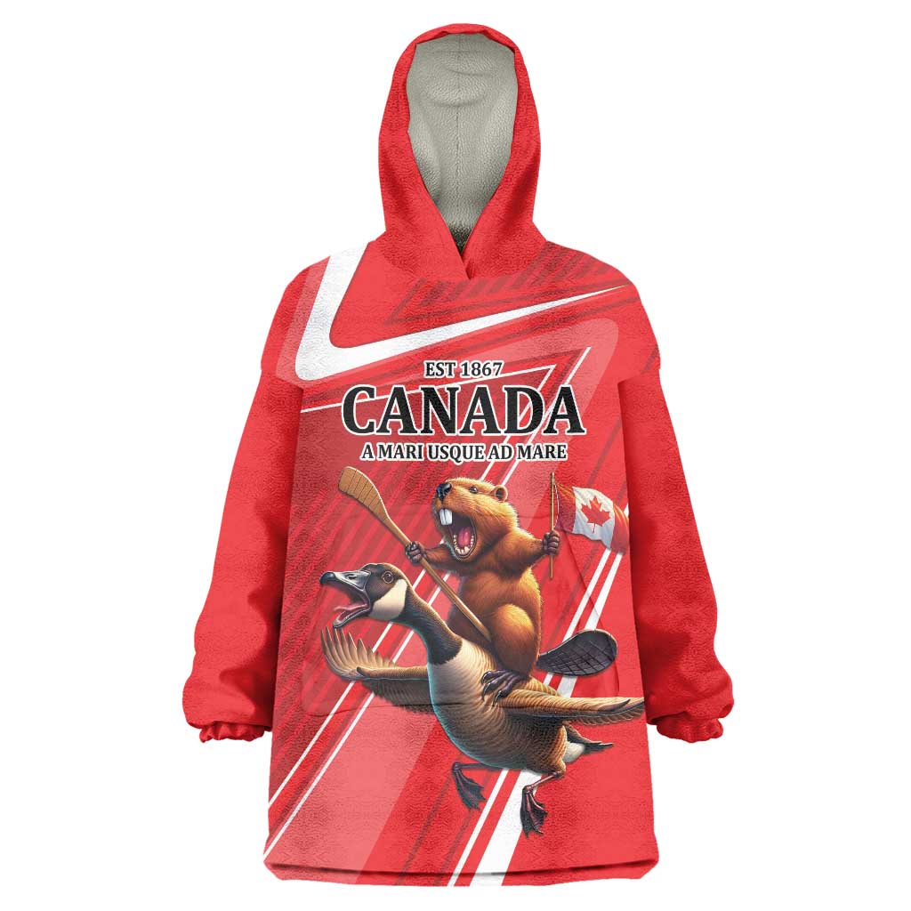 Personalized Beaver and Goose Happy Canada Day Wearable Blanket Hoodie Est 1867 A Mari Usque Ad Mare