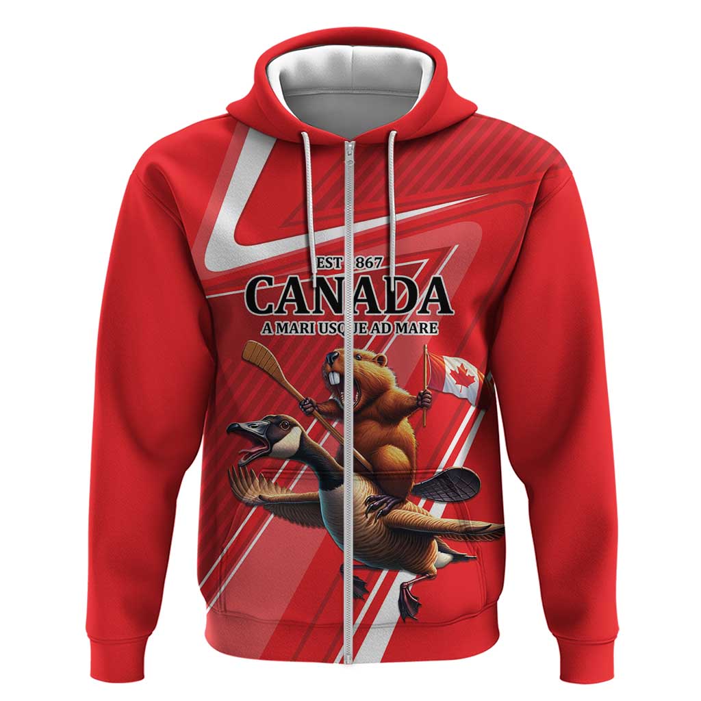 Personalized Beaver and Goose Happy Canada Day Zip Hoodie Est 1867 A Mari Usque Ad Mare