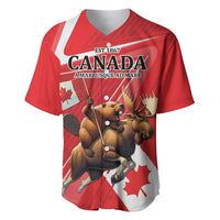 Red Canada baseball jersey with EST 1867, beaver graphic, and moose holding flag
