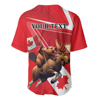 Red baseball jersey with 'YOUR TEXT', beaver and moose flag graphic
