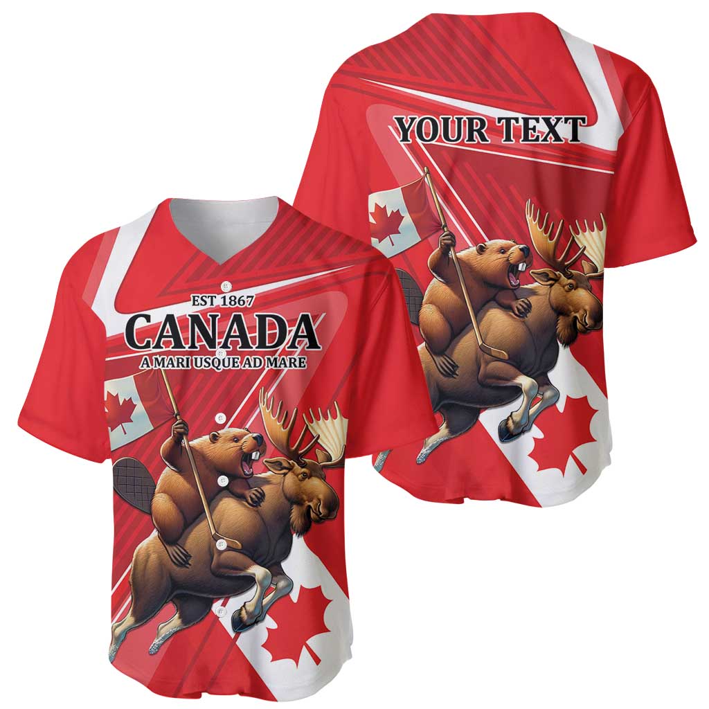Red Canada baseball jersey showing front Canada text and back 'YOUR TEXT' panel