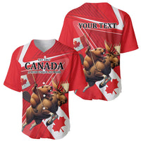 Red Canada baseball jersey showing front Canada text and back 'YOUR TEXT' panel
