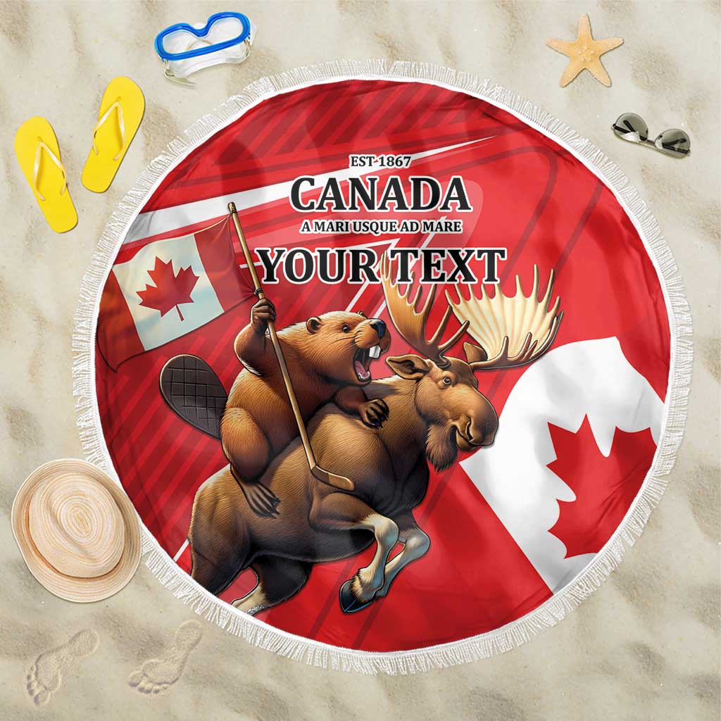 Personalized Beaver and Moose Happy Canada Day Beach Blanket Est 1867 A Mari Usque Ad Mare