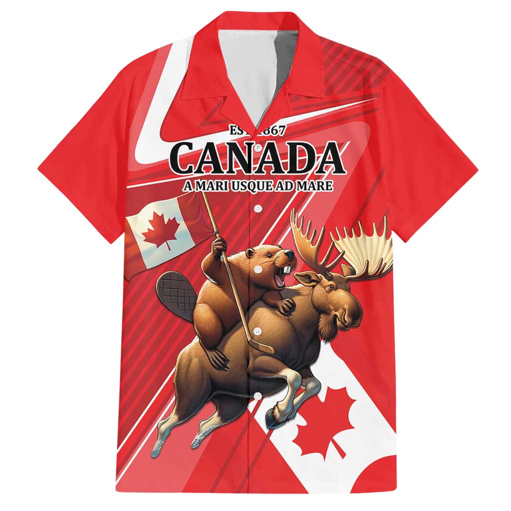 Personalized Beaver and Moose Happy Canada Day Hawaiian Shirt Est 1867 A Mari Usque Ad Mare