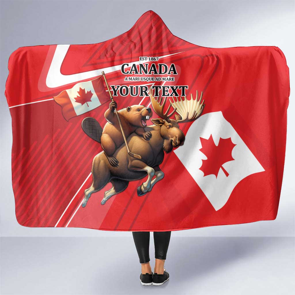 Personalized Beaver and Moose Happy Canada Day Hooded Blanket Est 1867 A Mari Usque Ad Mare