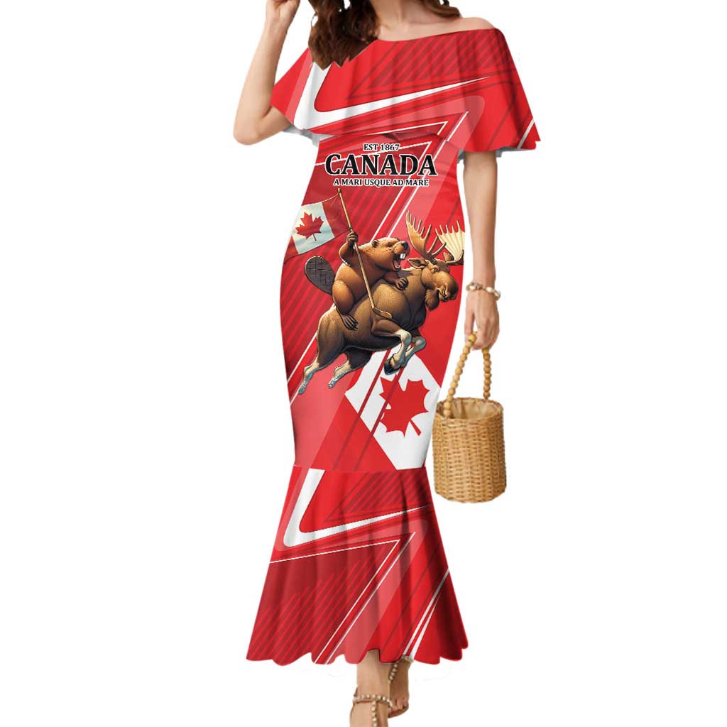 Personalized Beaver and Moose Happy Canada Day Mermaid Dress Est 1867 A Mari Usque Ad Mare