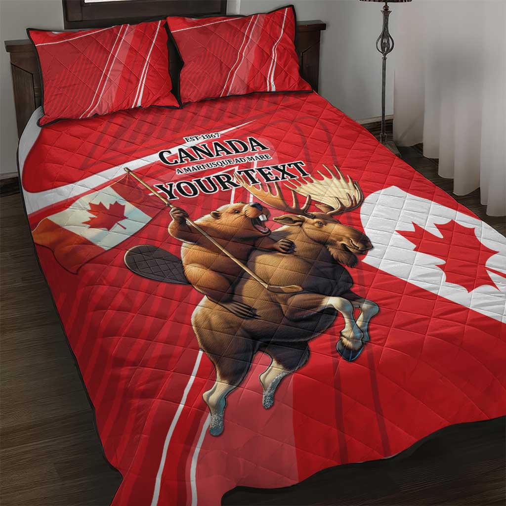 Personalized Beaver and Moose Happy Canada Day Quilt Bed Set Est 1867 A Mari Usque Ad Mare