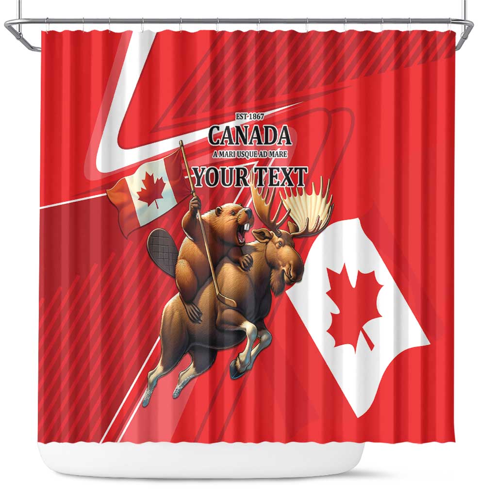 Personalized Beaver and Moose Happy Canada Day Shower Curtain Est 1867 A Mari Usque Ad Mare