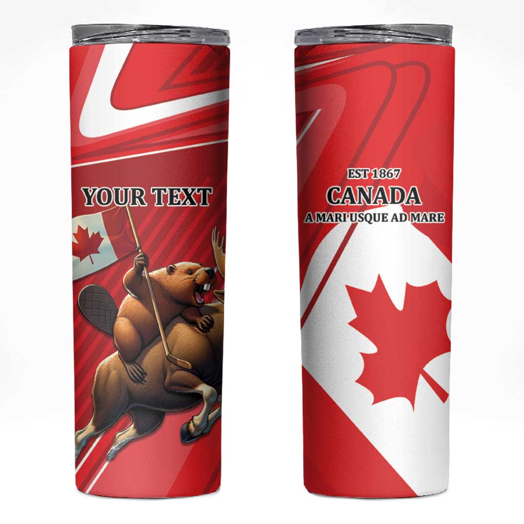 Personalized Beaver and Moose Happy Canada Day Skinny Tumbler Est 1867 A Mari Usque Ad Mare