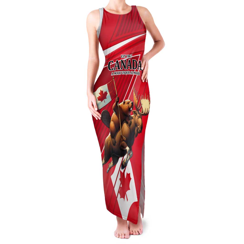 Personalized Beaver and Moose Happy Canada Day Tank Maxi Dress Est 1867 A Mari Usque Ad Mare