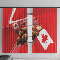Red Canada Day window curtain panel with beaver and moose, maple leaf flag design