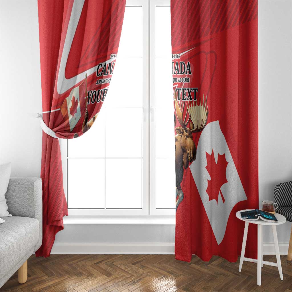 Red Canada Day curtain panels by white-framed window with beaver and moose artwork