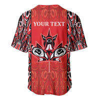 Red baseball jersey back with YOUR TEXT and large star-eye graphic