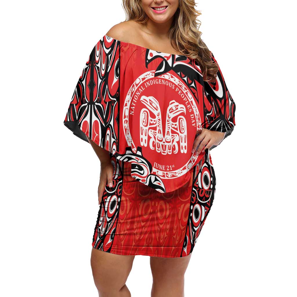 Personalized Canada Indigenous People Day Off Shoulder Short Dress Haida Tribe Flag Tattoo Style