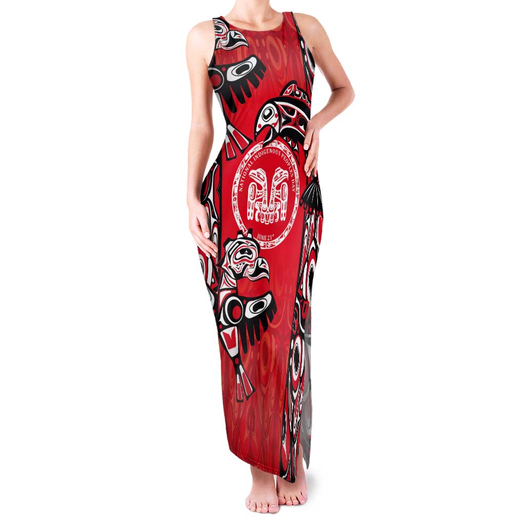 Personalized Canada Indigenous People Day Tank Maxi Dress Haida Tribe Flag Tattoo Style