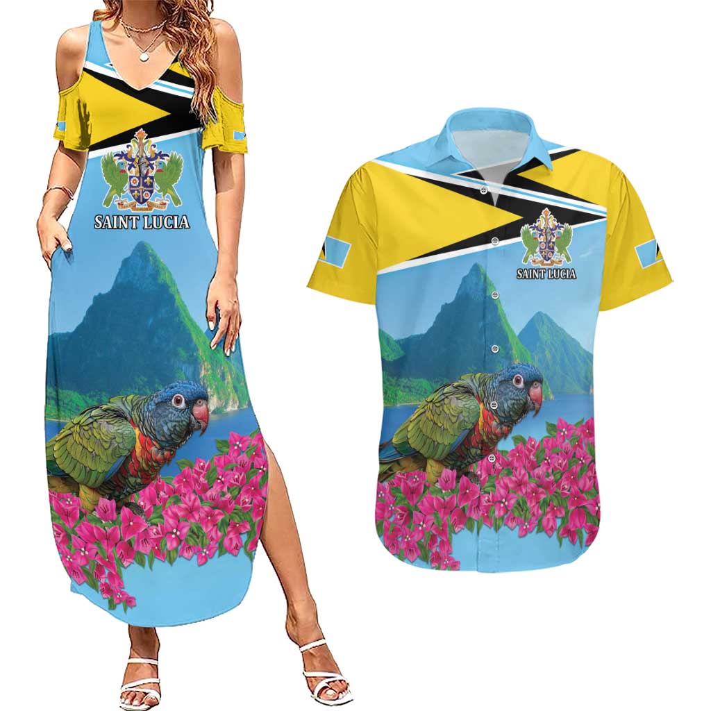 Personalized Pitons Saint Lucian Bougainvillea Couples Matching Summer Maxi Dress and Hawaiian Shirt