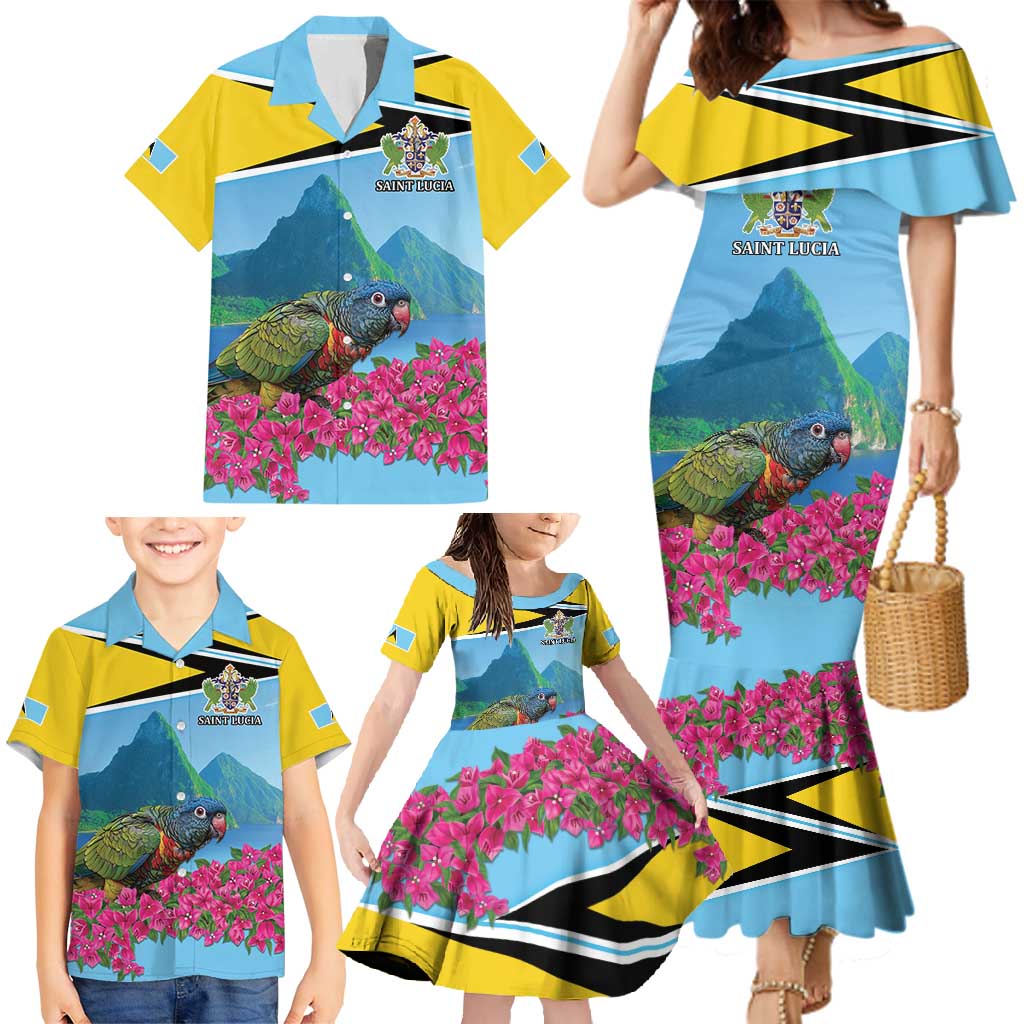 Personalized Pitons Saint Lucian Bougainvillea Family Matching Mermaid Dress and Hawaiian Shirt