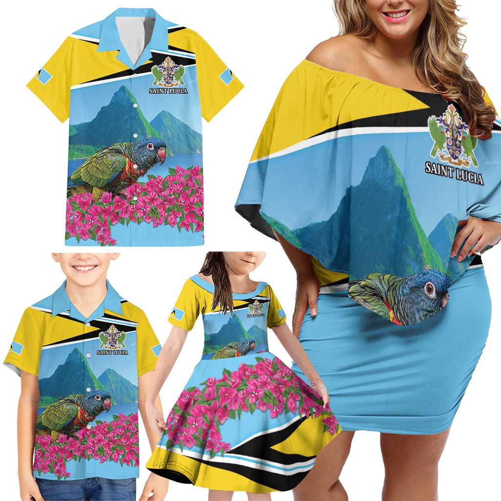 Personalized Pitons Saint Lucian Bougainvillea Family Matching Off Shoulder Short Dress and Hawaiian Shirt