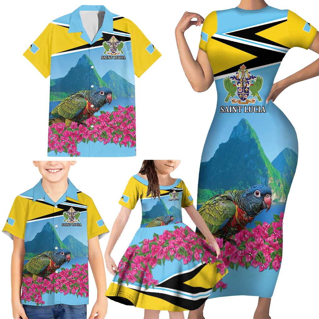 Personalized Pitons Saint Lucian Bougainvillea Family Matching Short Sleeve Bodycon Dress and Hawaiian Shirt