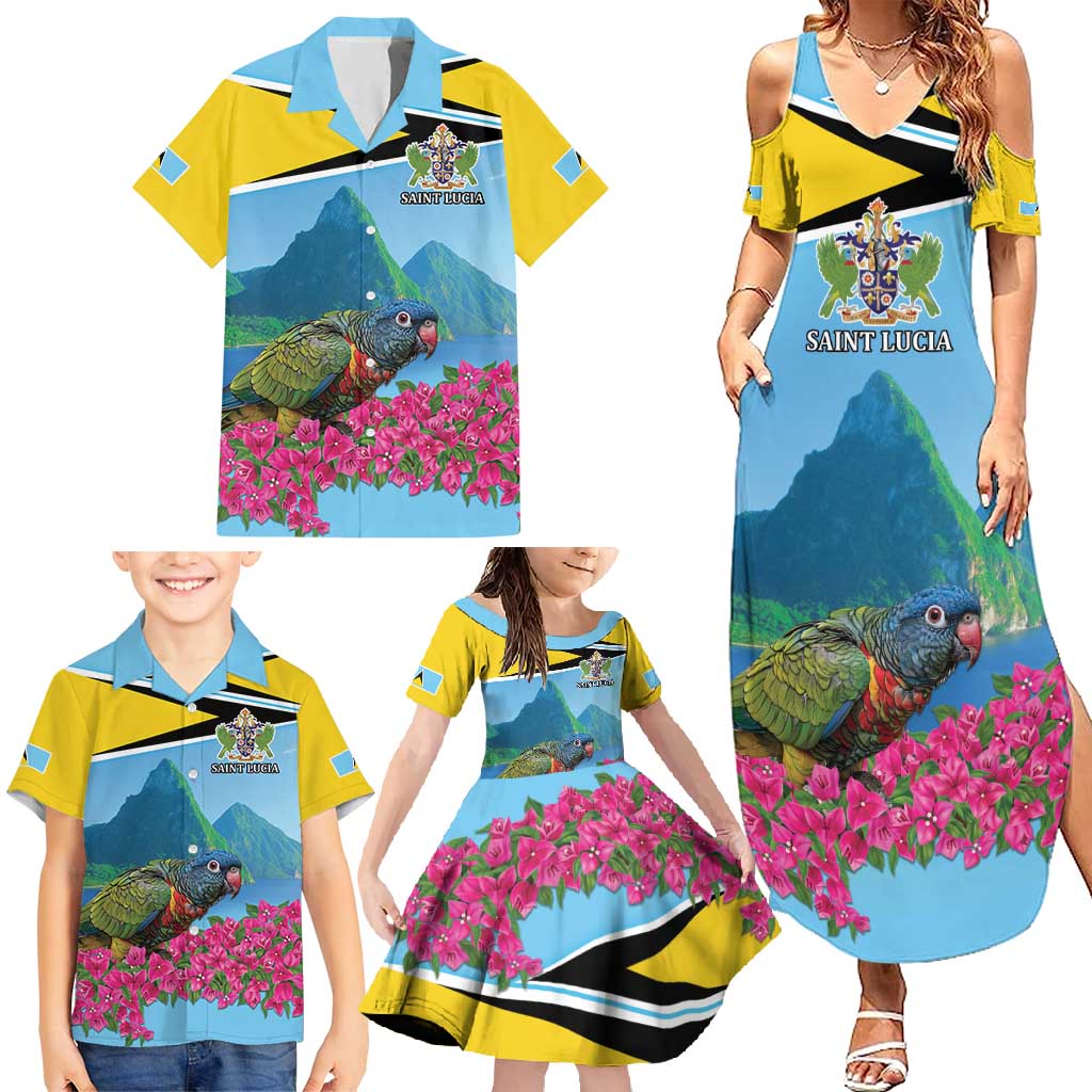 Personalized Pitons Saint Lucian Bougainvillea Family Matching Summer Maxi Dress and Hawaiian Shirt