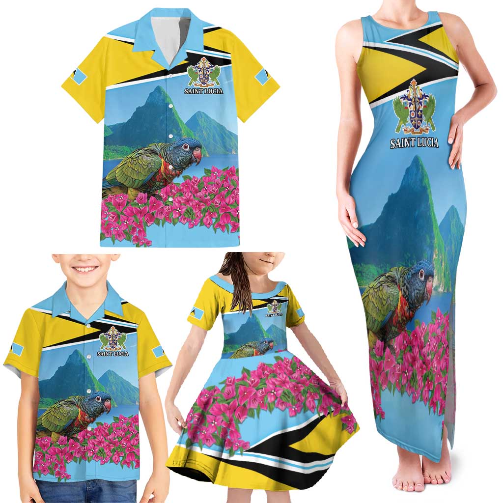 Personalized Pitons Saint Lucian Bougainvillea Family Matching Tank Maxi Dress and Hawaiian Shirt