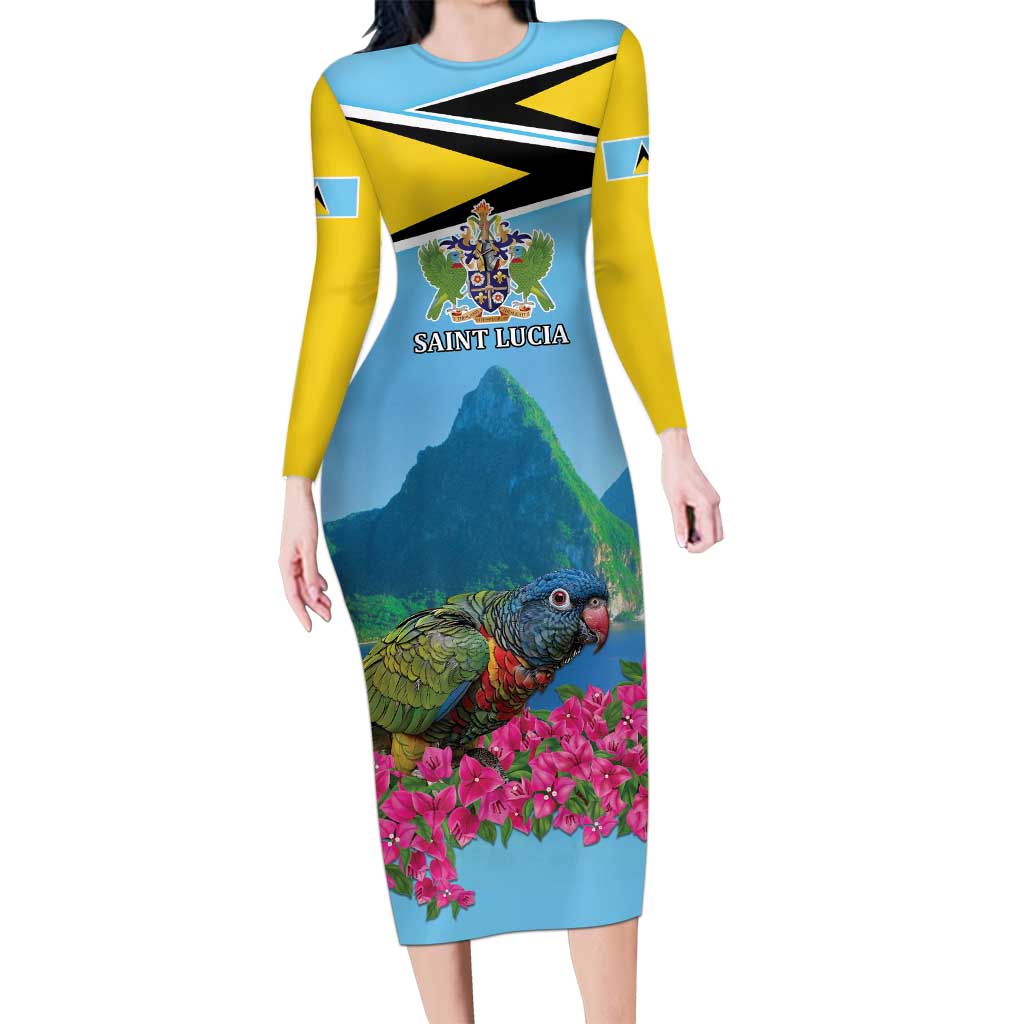 Personalized Pitons Saint Lucian Bougainvillea Long Sleeve Bodycon Dress