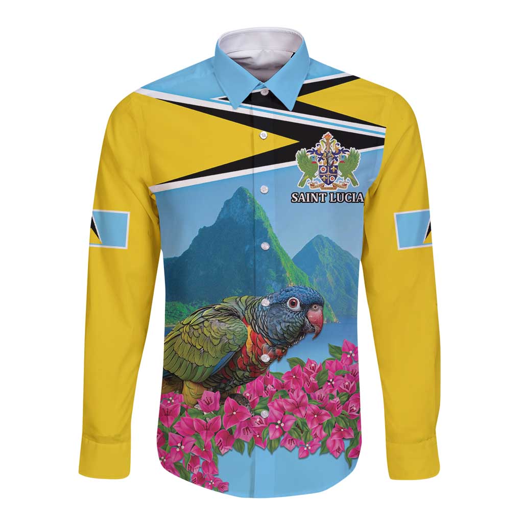 Personalized Pitons Saint Lucian Bougainvillea Long Sleeve Button Shirt