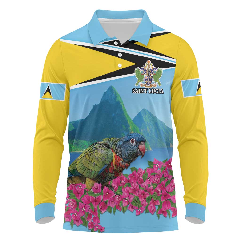 Personalized Pitons Saint Lucian Bougainvillea Long Sleeve Polo Shirt