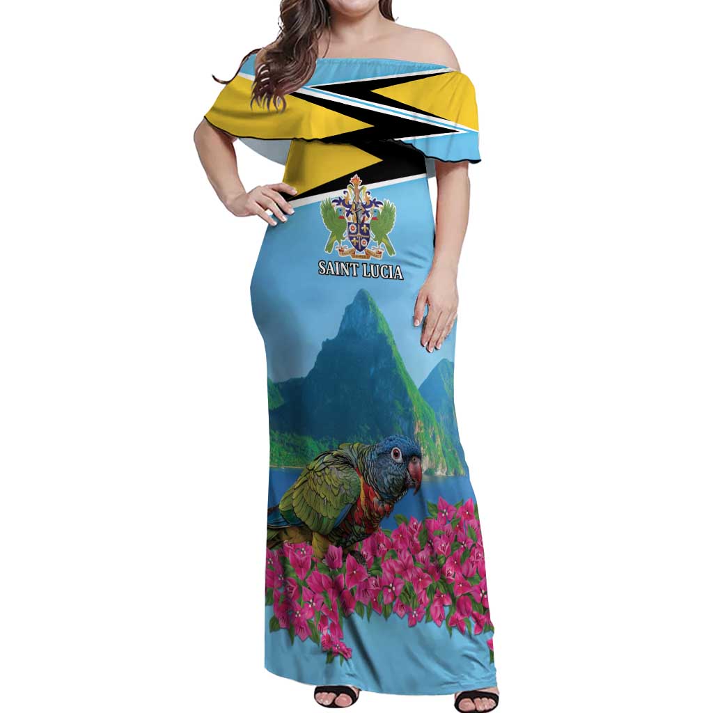 Personalized Pitons Saint Lucian Bougainvillea Off Shoulder Maxi Dress