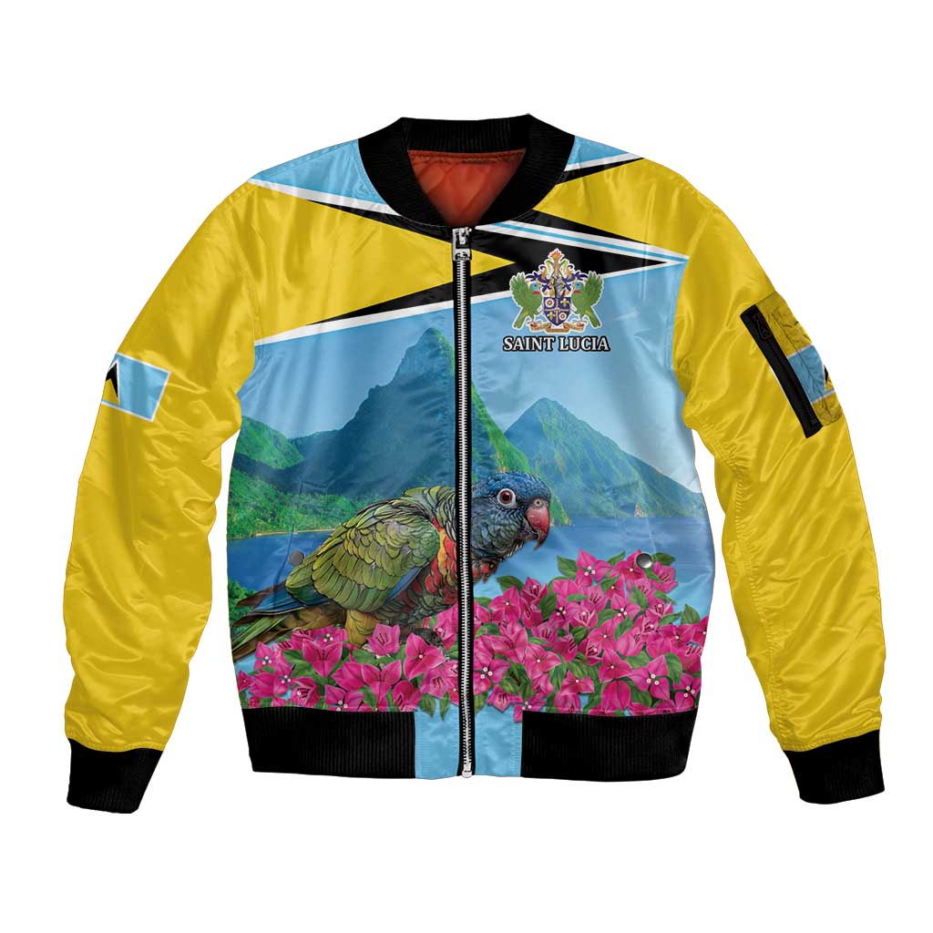 Personalized Pitons Saint Lucian Bougainvillea Sleeve Zip Bomber Jacket