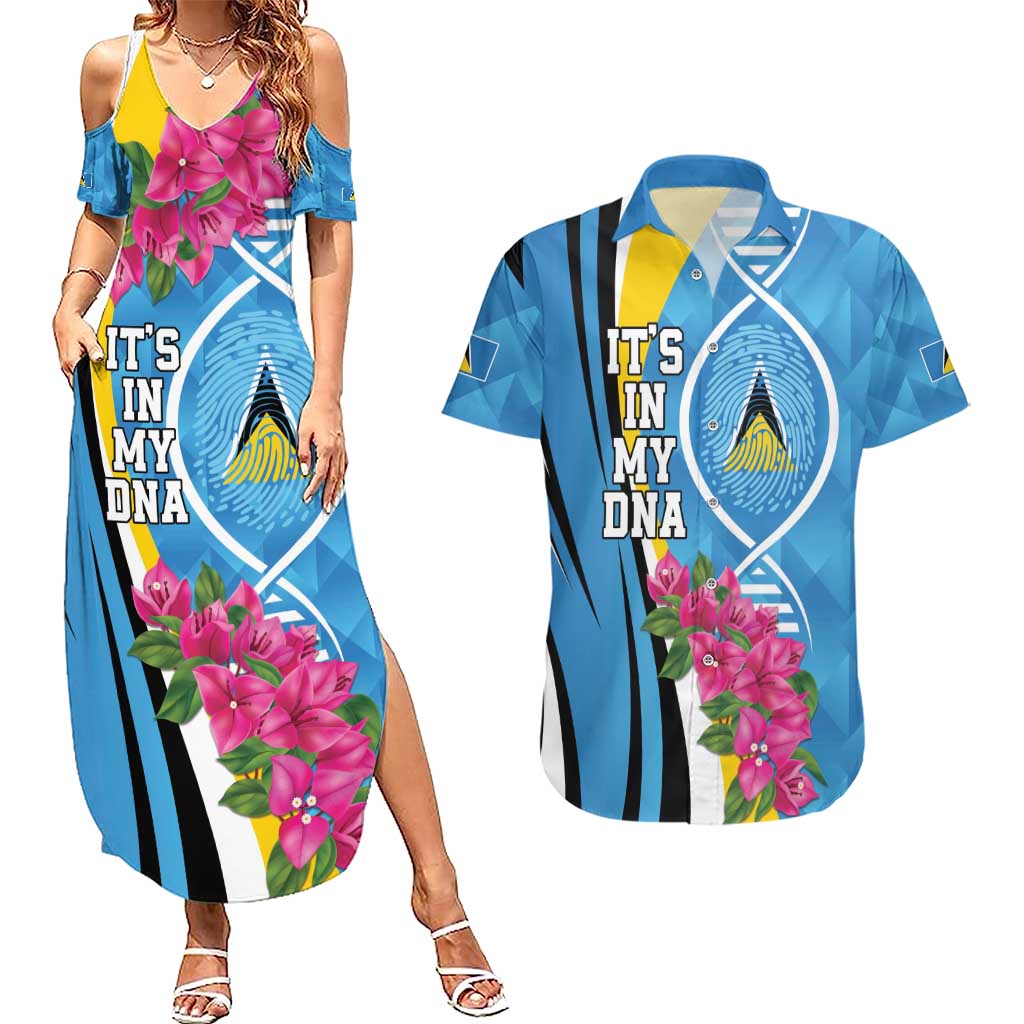 Saint Lucia Flag Pride It's in My DNA Couples Matching Summer Maxi Dress and Hawaiian Shirt