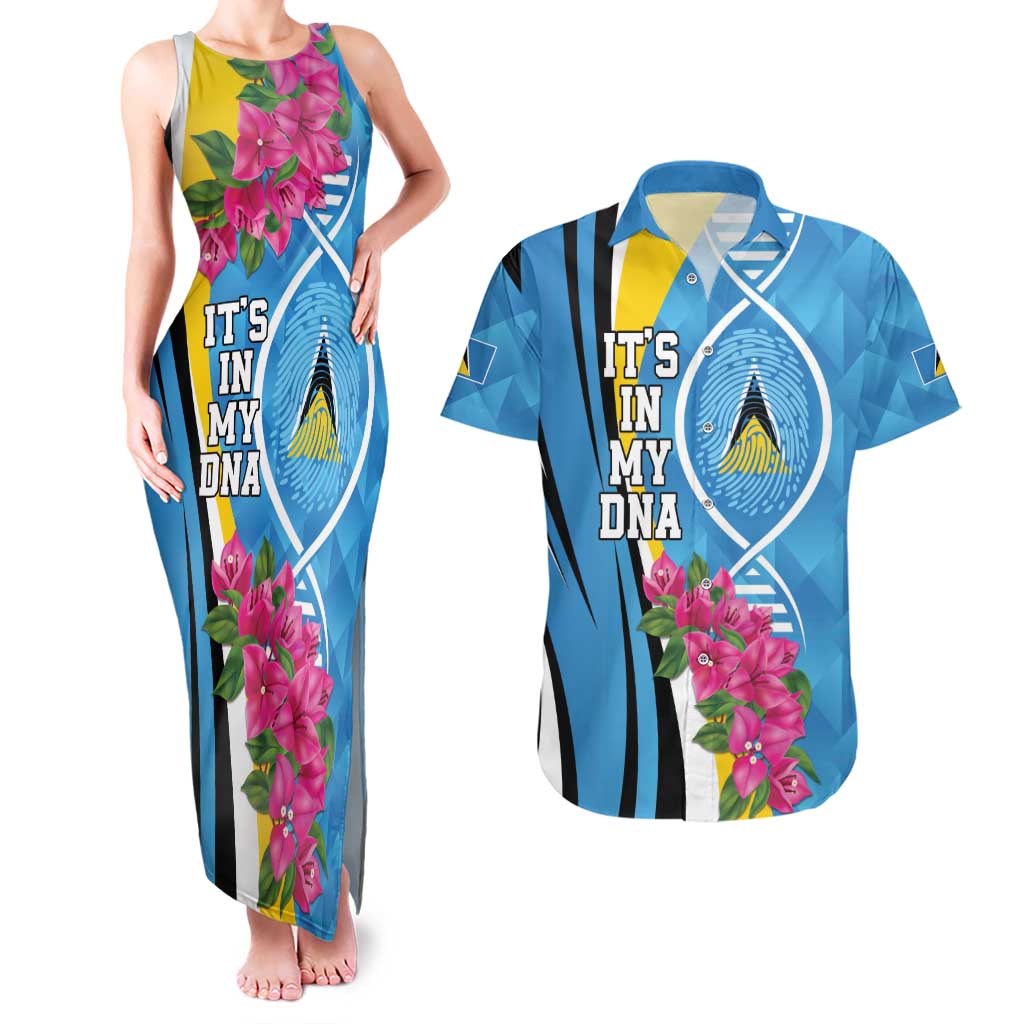 Saint Lucia Flag Pride It's in My DNA Couples Matching Tank Maxi Dress and Hawaiian Shirt