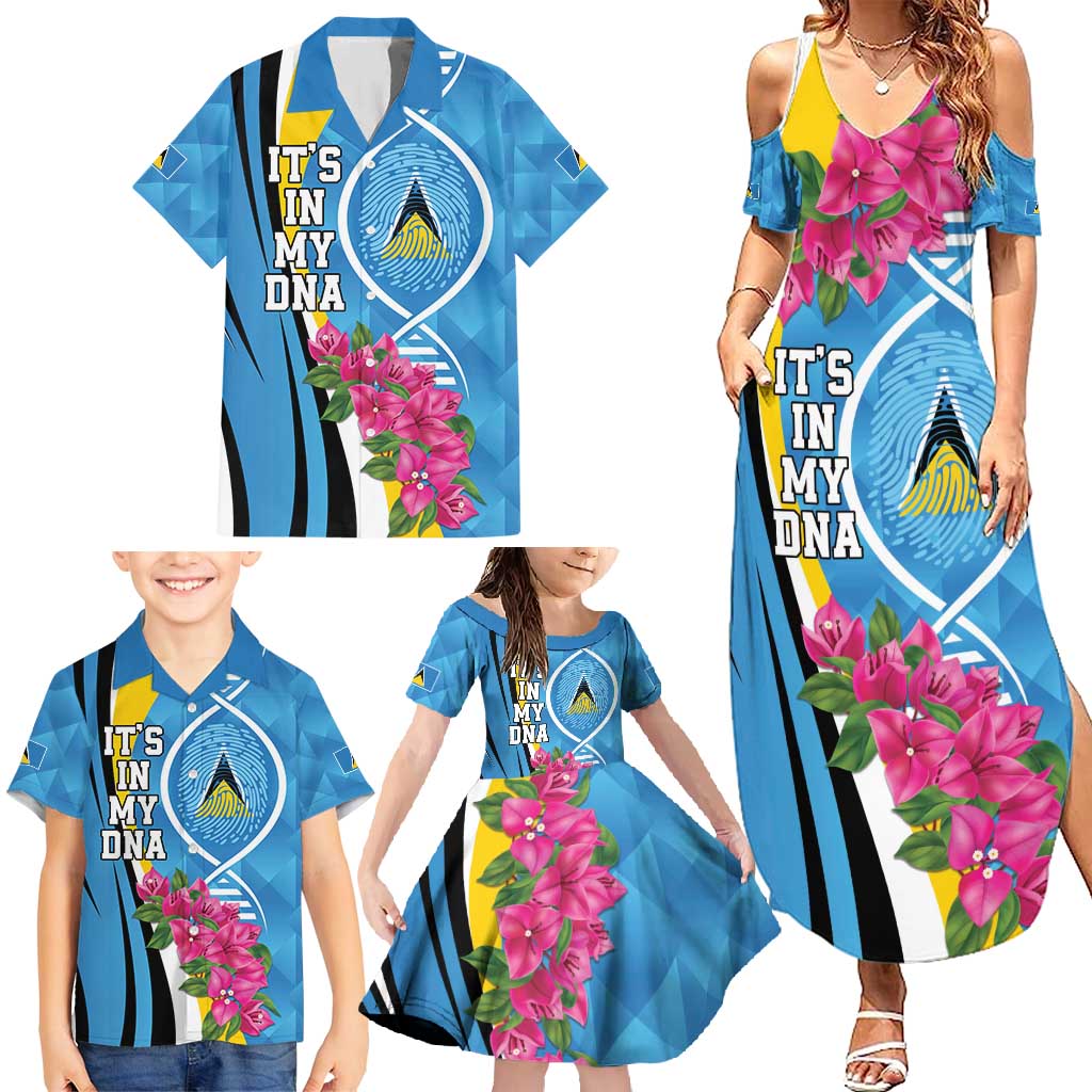 Saint Lucia Flag Pride It's in My DNA Family Matching Summer Maxi Dress and Hawaiian Shirt