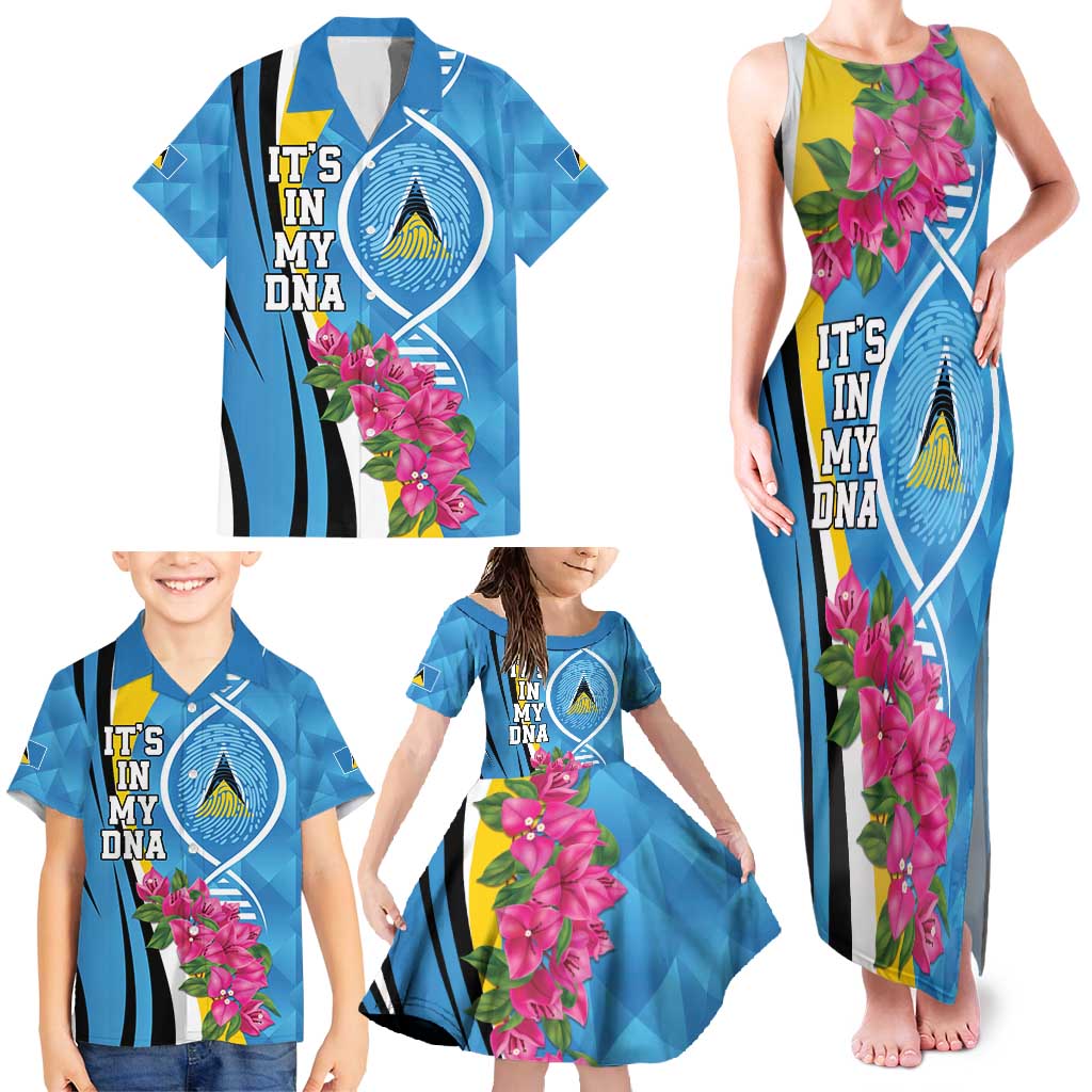 Saint Lucia Flag Pride It's in My DNA Family Matching Tank Maxi Dress and Hawaiian Shirt