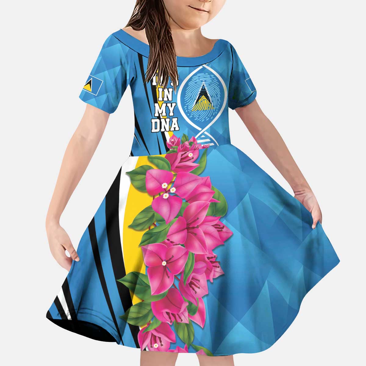 Saint Lucia Flag Pride It's in My DNA Kid Short Sleeve Dress